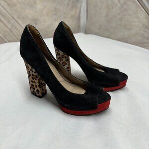 ViaMarte Brazil Black Multi Animal Suede Designer Peep Platform Pumps 7